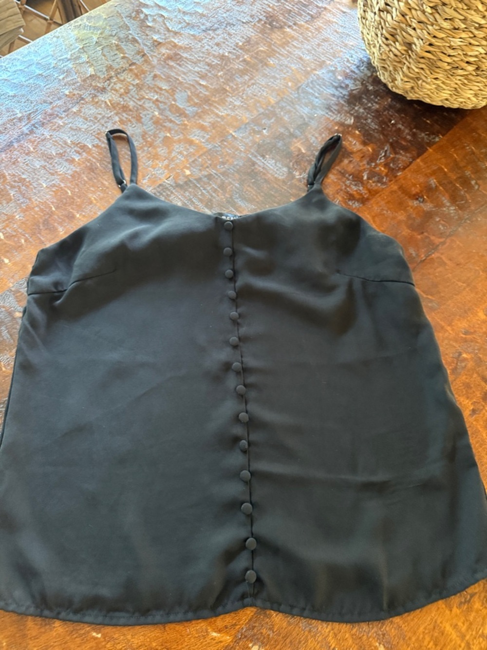 Women's Black Button-Front Spaghetti-Strap Camisole